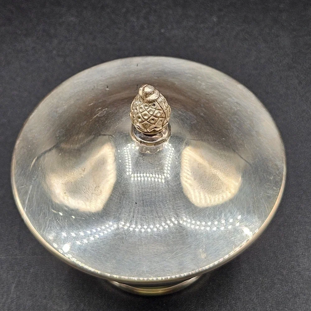 Vintage Silver Plated Footed Sugar Bowl with Pineapple Finial Lid Round Dish